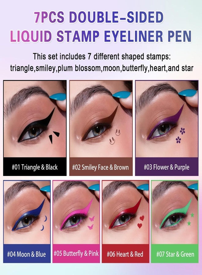 QIUFSSE 7PCS Colorful Eyeliner Stamp Set,Double-headed Liquid Eyeliner Pencil Face Stamps Makeup,Long-lasting Delineador de Ojos Contra el Agua - Image 2